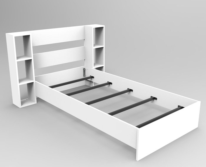 Hanah Home Cama Individual Blanca Tablero Partículas Melamina, Cabecero 93.6x90cm, Estanterías 23.2x90cm, para Colchón 90x190cm, 148 Caracteres